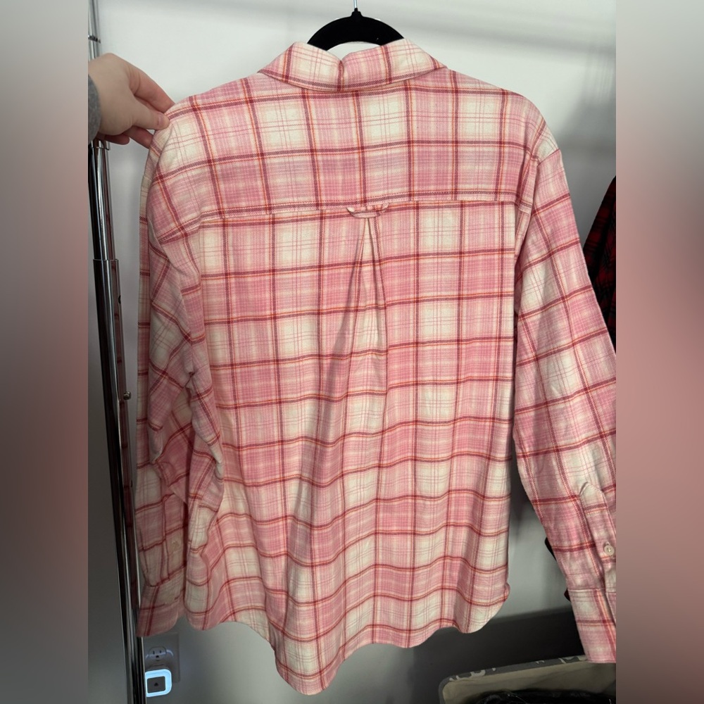 OLD NAVY Relaxed Fit Boyfriend Flannel Shirt Size Large L Soft Pink Cream NWOT - Picture 4 of 5